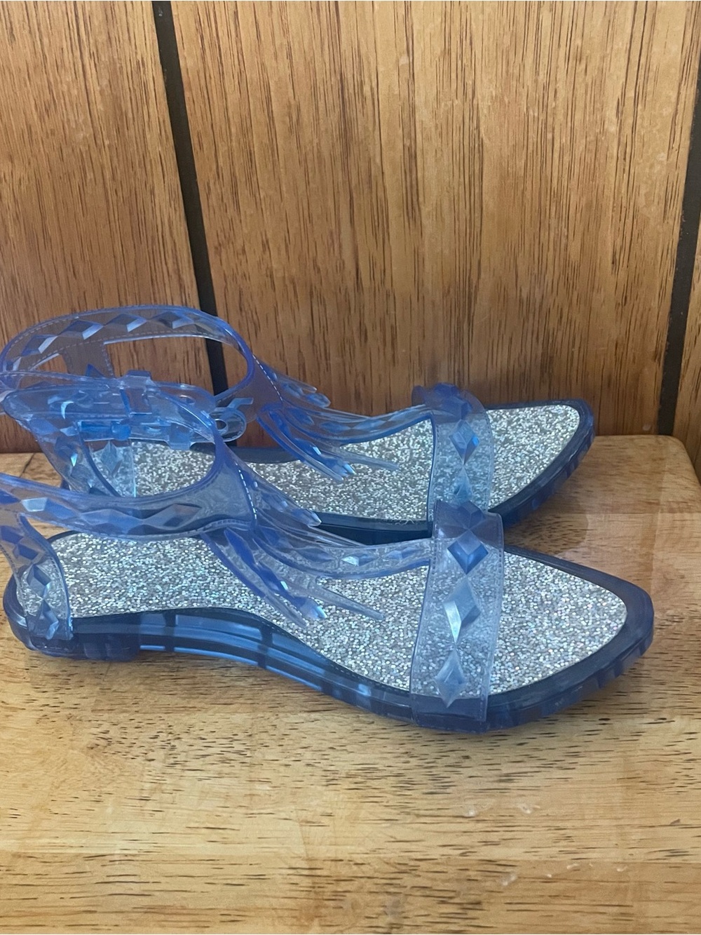 Elsa frozen Clear Blue Jelly Sandals with Silver Glitter Insole size 10-12.